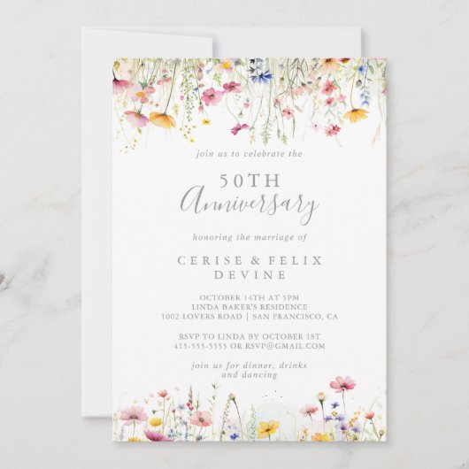 Meadow Wildflower 50ste bruiloft Jubileum Kaart (Voorkant)