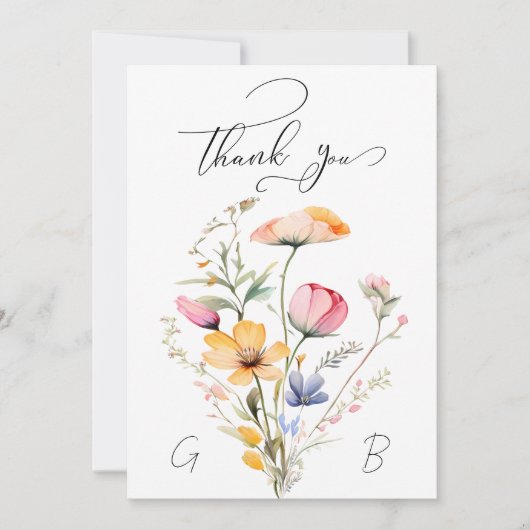 Meadow Wildflower Bruiloft Monogram Dank u kaart (Voorkant)