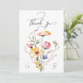 Meadow Wildflower Bruiloft Monogram Dank u kaart (Staand voorkant)