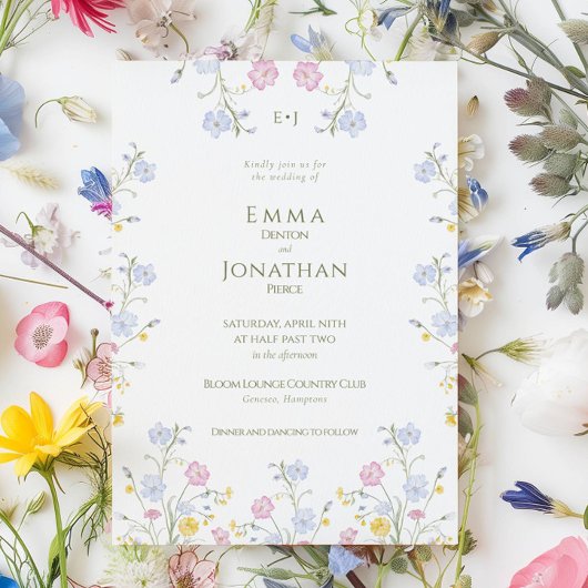 Meadow Wildflower Green Garden Wedding Invitation
