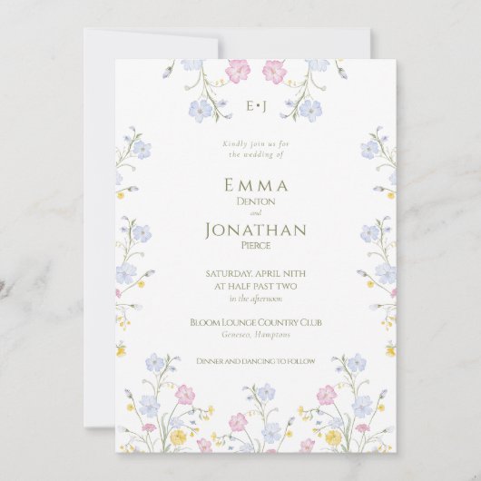 Meadow Wildflower Green Garden Wedding Invitation Kaart (Voorkant)