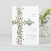 Meadow wildflower kruis doop doop doopblauw kaart (Staand voorkant)