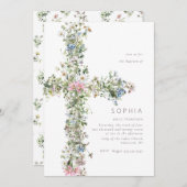 Meadow wildflower kruis doop doop doopblauw kaart (Voorkant / Achterkant)