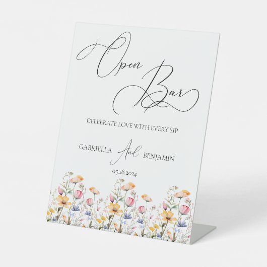 Meadow Wildflower Open Bar Bruiloft Tafel Reclamebord Met Voetstuk (Voorkant)