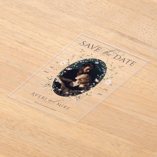 Meadow Wildflower rustieke Boho bruiloft Acryl Uitnodigingen (Laagn)