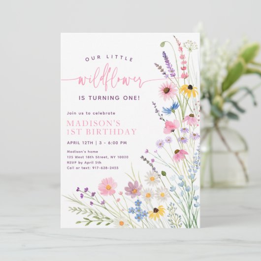 Meadow Wildflowers eerste verjaardag Kaart (Staand voorkant)