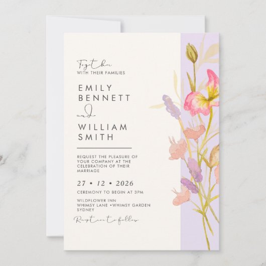 Meadow Wildflowers Modern Boho Rustic Wedding  Kaart (Voorkant)