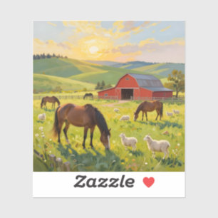 Meadowlight Morning – Landelijk schuur landschap Sticker