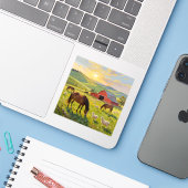 Meadowlight Morning - Square Vinyl Sticker (Laptop met iPhone)