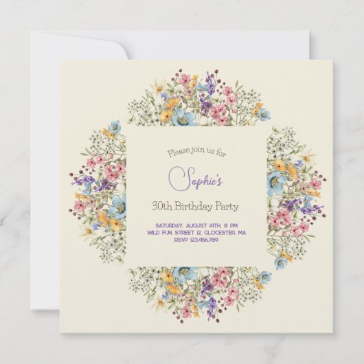 Meadows fleurs colorées adulte invitation Annivers (Devant)