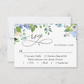MEAL CHOICE Elegant Blue Hydrangea Wedding RSVP Kaartje (Voorkant)