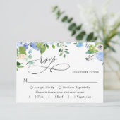 MEAL CHOICE Elegant Blue Hydrangea Wedding RSVP Kaartje (Staand voorkant)