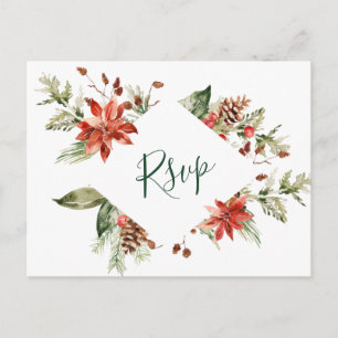 MEAL CHOICE Elegant Red Poinsettia Wedding RSVP Briefkaart