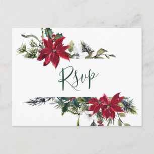 MEAL CHOICE Elegant Red Poinsettia Wedding RSVP Briefkaart