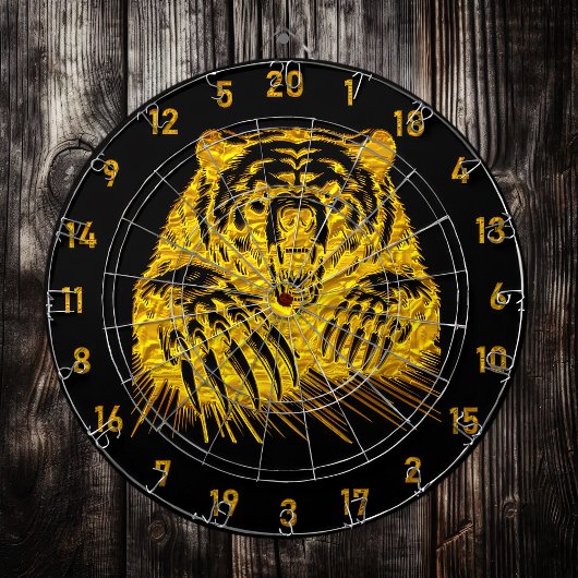 Mean Angry Gold Grizzly Tanden Verschijnen Dartbord