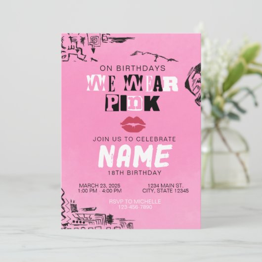 Mean Girls Roze Uitnodiging (Staand voorkant)