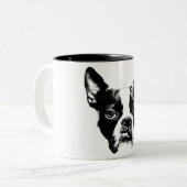Mean Muggin. Boston Terrier Attitude Tweekleurige Koffiemok (Voorkant links)