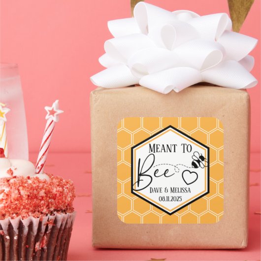Meant to Bee Honeycomb Personalized Wedding  Vierkante Sticker (Feest)