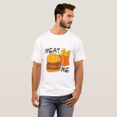 “Meat me” Hamburger en friet illustratie  T-shirt (Voorkant volledig)