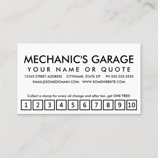 mécanicien. carte perforée de fidélité (Dos)