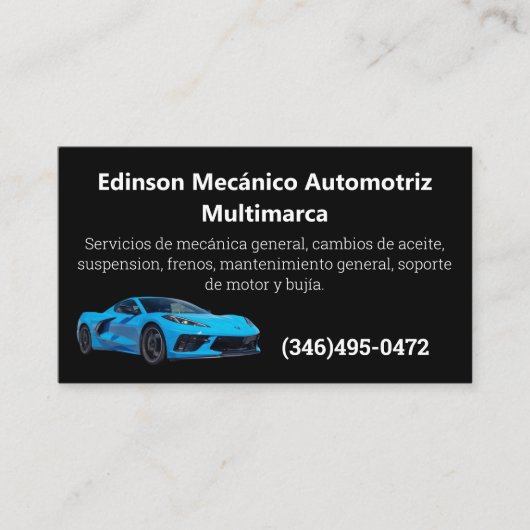 Mecánico Automotriz Spaans Engels Mechanic Visitekaartje (Voorkant)