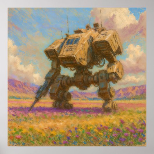 Mech in Meadow - Pastel schilderstijl kunst Poster (Voorkant)