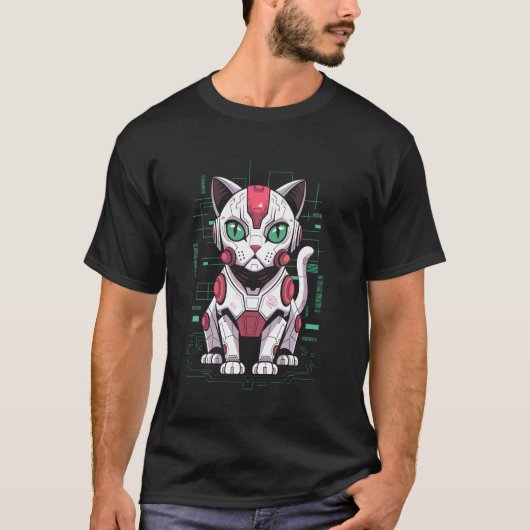 Mecha Kat Robot Android Cyborg Moeder Vader Kinder T-shirt (Voorkant)