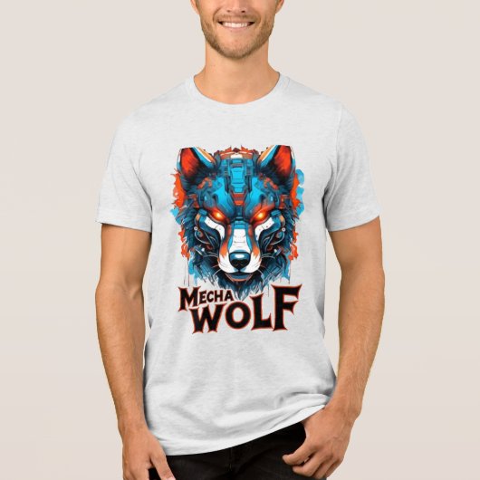 Mecha Wolf Head – Futuristic Cyberpunk Wolf Design Tri-Blend Shirt (Voorkant)