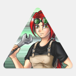 Mechanic Anime Girl Driehoek Sticker