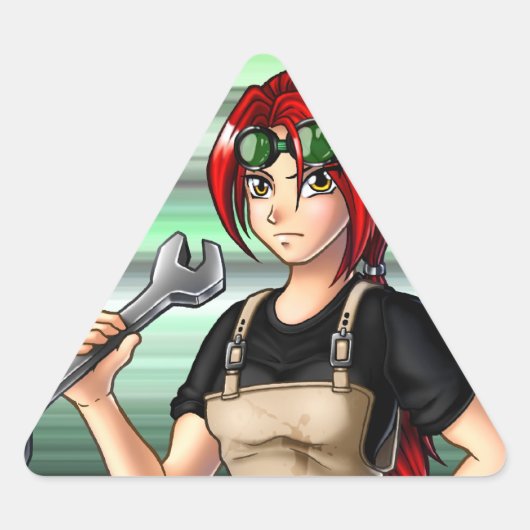 Mechanic Anime Girl Driehoek Sticker (Voorkant)