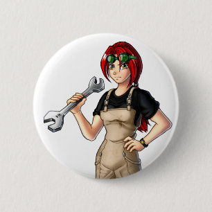 Mechanic Anime Girl Ronde Button 5,7 Cm