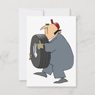 Mechanic Carrying A Tire Invitations Kaart