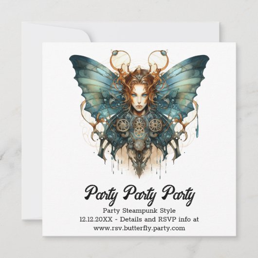 Mechanic Hairstrena Vlinder Steampunk Bruiloft Aankondiging (Voorkant)