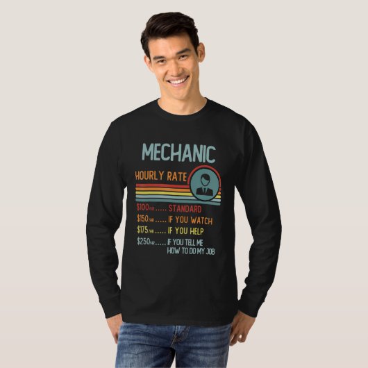 Mechanic Hourly Rate T-Shirt Retro Job Title (Voorkant volledig)