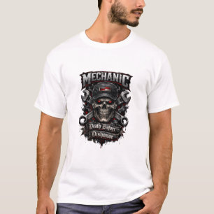 Mechanic Schedel Death Before Dishonor Donkere T-s T-shirt