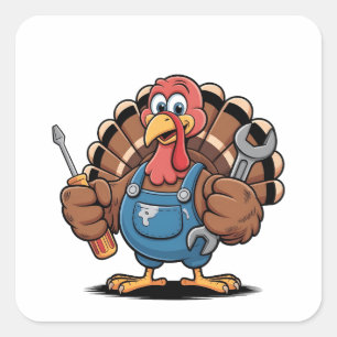 Mechanic Squad Turkse Thanksgivingkalkoen Vierkante Sticker
