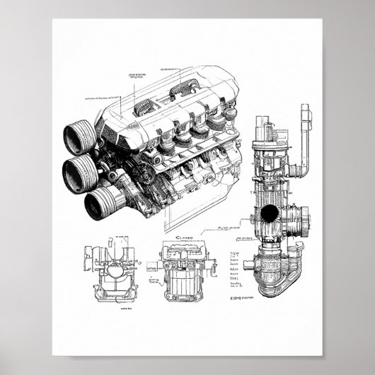 Mechanics Car Enthusiast Men Engine Eces  Poster (Voorkant)