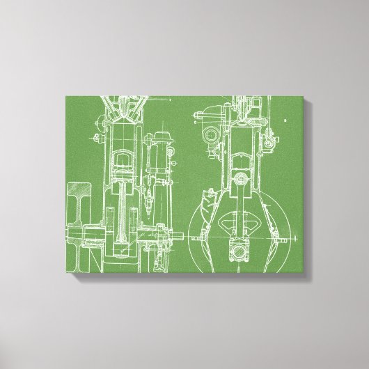 MECHANISCH  BLUEPRINT WHITE CUSTOM CANVAS AFDRUK (Voorkant)