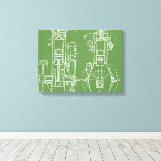 MECHANISCH  BLUEPRINT WHITE CUSTOM CANVAS AFDRUK (Insitu (Houten vloer))