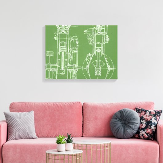 MECHANISCH  BLUEPRINT WHITE CUSTOM CANVAS AFDRUK (Insitu (Woonkamer))