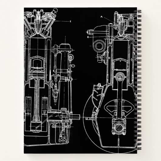 MECHANISCH  BLUEPRINT WHITE CUSTOM NOTITIEBOEK (Achterkant)