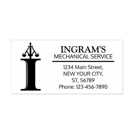  mechanisch monogram. Initiaal "I" Rubberstempel (Afrduk)