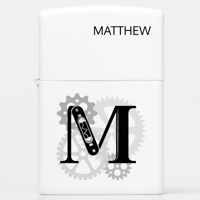  mechanisch monogram. Initiaal "M" (Voorkant)