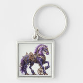 Mechanisch Paarse en gouden Steampunk Paard Sleutelhanger (Voorkant)