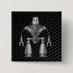 Mechanische Cartoon van robot Vierkante Button 5,1 Cm