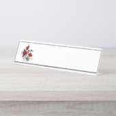 Mechanische haling met rode rozen bureau naambordje (Voorkant)