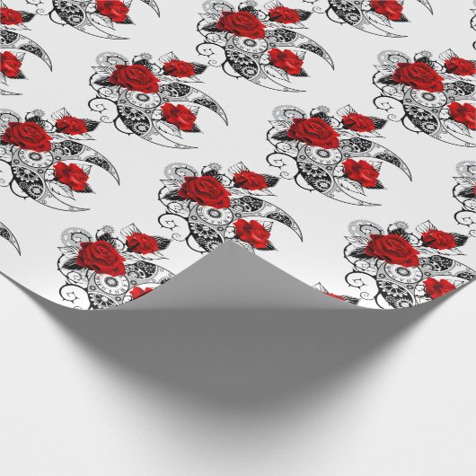 Mechanische haling met rode rozen cadeaupapier (Hoek)