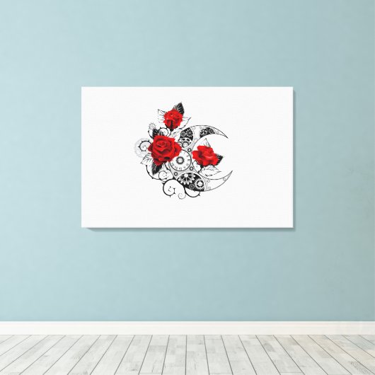 Mechanische haling met rode rozen canvas afdruk (Insitu (Houten vloer))