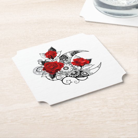 Mechanische haling met rode rozen kartonnen onderzetters (Gekanteld)