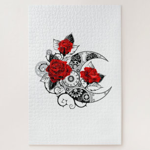 Mechanische haling met rode rozen legpuzzel
